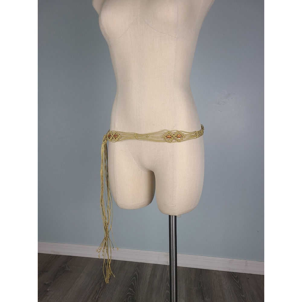 VTG 70s Handmade Macrame Belt Wooden Beads Groovy Funky Festival Indie Sleaze